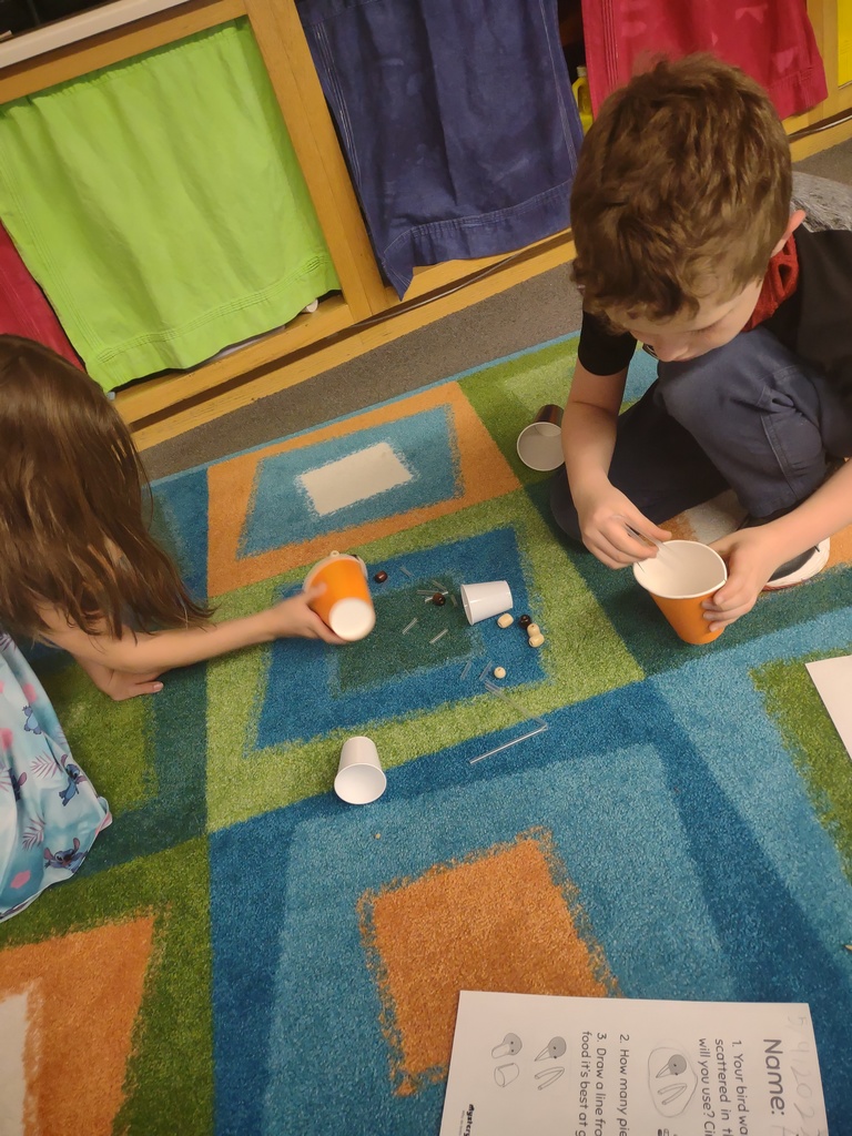 Students using both styles of beaks to fill the stomach (cup). 
