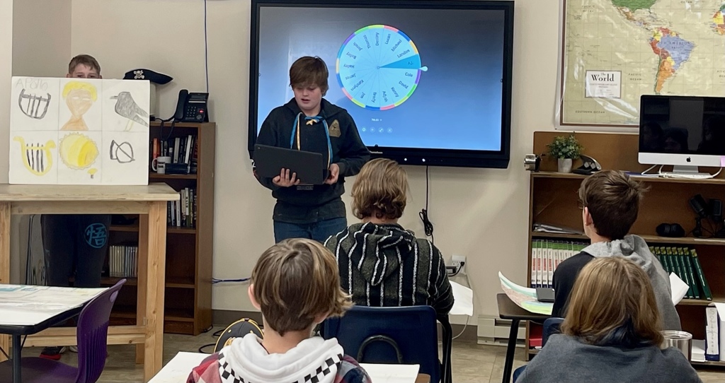 Seventh grade social studies students presented their Greek Mythology projects in class recently. Students researched and wrote an autobiography from the perspective of their god or goddess in Greek mythology and also designed a poster. 